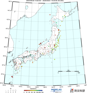 日本全域の最新地震分布