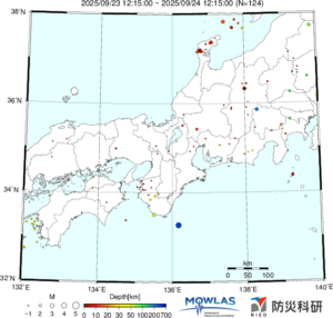 東海から中四国までの最新地震分布