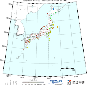 日本全域の最新地震分布(広域)