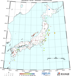 日本全域の最新地震分布