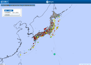 日本全域の最新地震分布（気象庁）