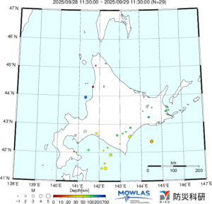 北海道の最新地震分布