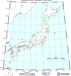 日本全域の最新地震分布