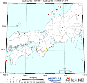 東海から中四国までの最新地震分布