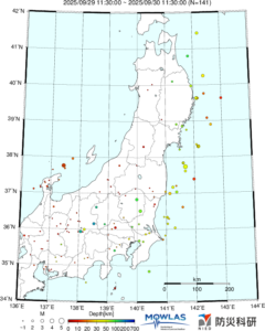 東北から関東の最新地震分布