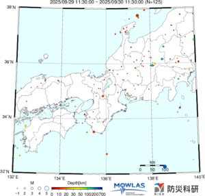 東海から中四国までの最新地震分布