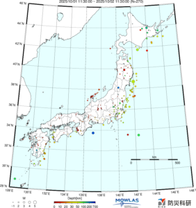 日本全域の最新地震分布