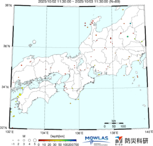 東海から中四国までの最新地震分布