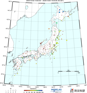 日本全域の最新地震分布