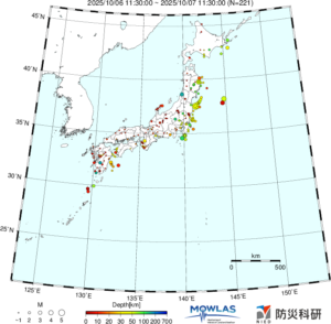 日本全域の最新地震分布（広域）