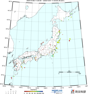 日本全域の最新地震分布