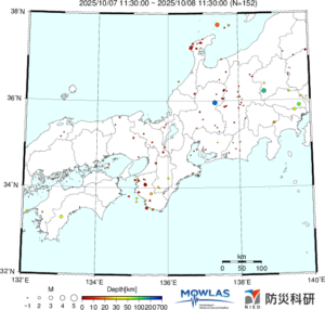 東海から中四国までの最新地震分布