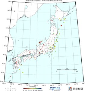 日本全域の最新地震分布