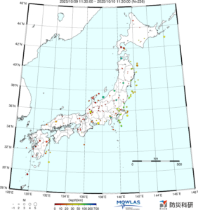 日本全域の最新地震分布