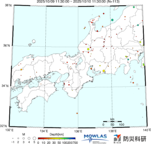 東海から中四国までの最新地震分布