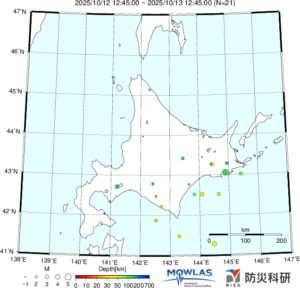 北海道の最新地震分布