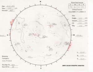 太陽外観図(NOAA)※予報官さんの手書き