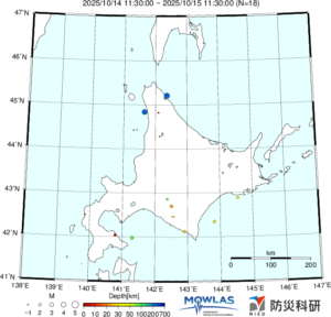 北海道の最新地震分布