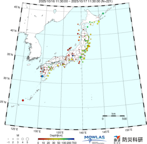 日本全域の最新地震分布（広域）