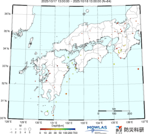 近畿から九州までの最新地震分布