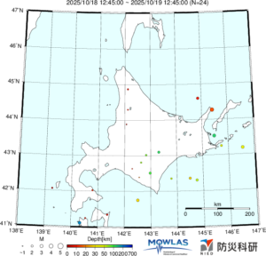 北海道の最新地震分布