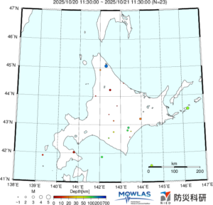 北海道の最新地震分布