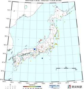 日本全域の最新地震分布