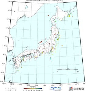 日本全域の最新地震分布