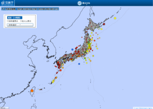 日本全域の最新地震分布(気象庁)