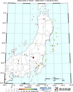 東北から関東の最新地震分布