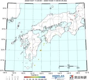 近畿から九州までの最新地震分布