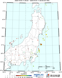 東北から関東の最新地震分布