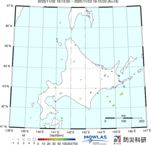 北海道の最新地震分布
