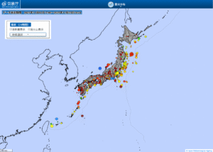 日本全域の最新地震分布(気象庁)