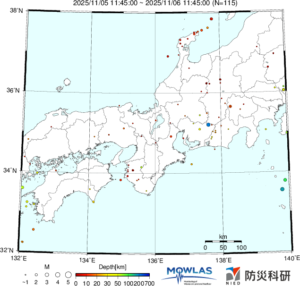 東海から中四国までの最新地震分布