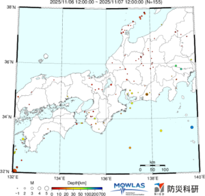 東海から中四国までの最新地震分布