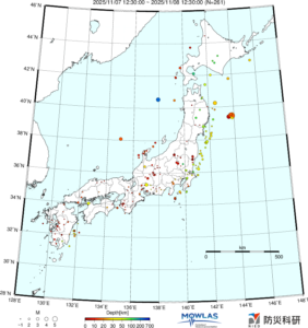 日本全域の最新地震分布