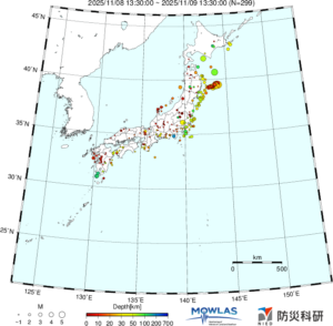 日本全域の最新地震分布（広域）