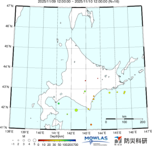 北海道の最新地震分布