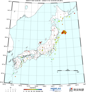 日本全域の最新地震分布