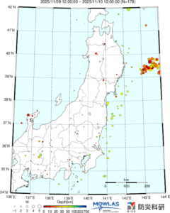 東北から関東の最新地震分布