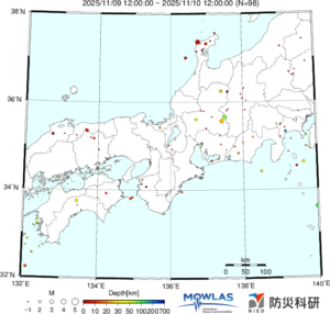 東海から中四国までの最新地震分布