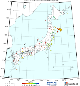 日本全域の最新地震分布