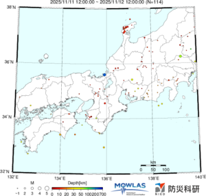 東海から中四国までの最新地震分布