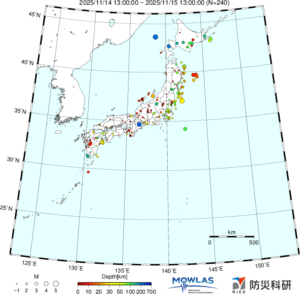 日本全域の最新地震分布（広域）