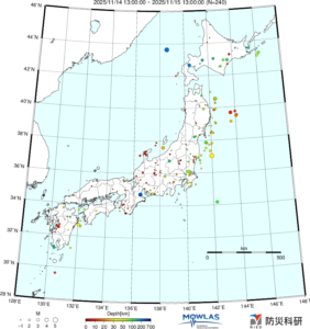 日本全域の最新地震分布
