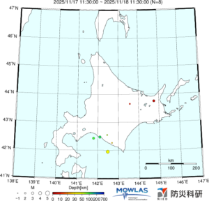 北海道の最新地震分布