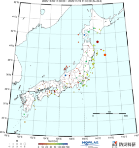 日本全域の最新地震分布