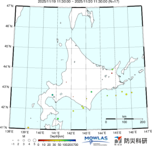 北海道の最新地震分布
