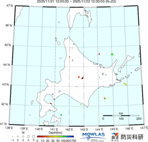 北海道の最新地震分布